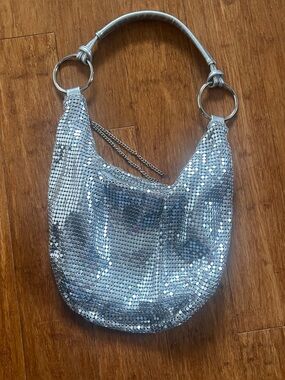 Unbranded Y2K Silver Metal Mesh Faux Leather Strap Hobo Style Purse
